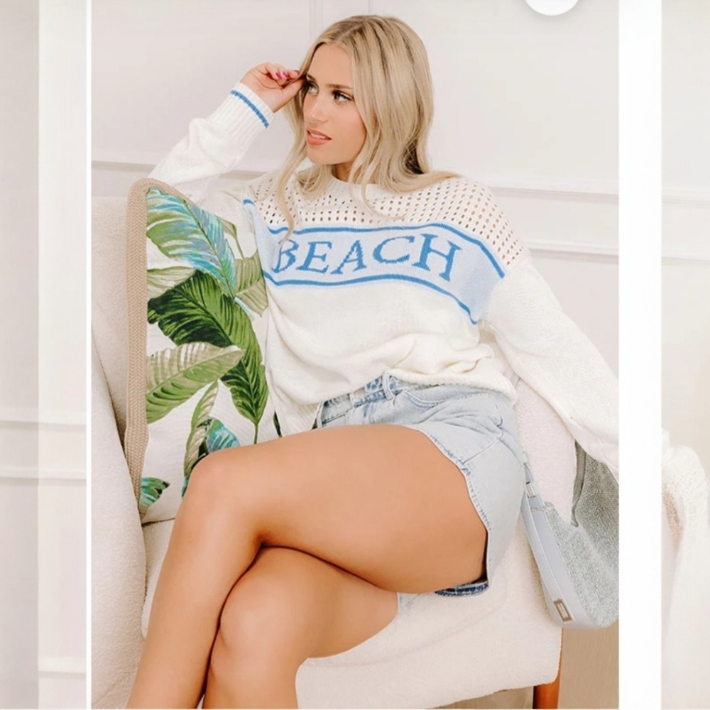 GILLI'S White and Blue 'Beach' Sweater 1X NWT